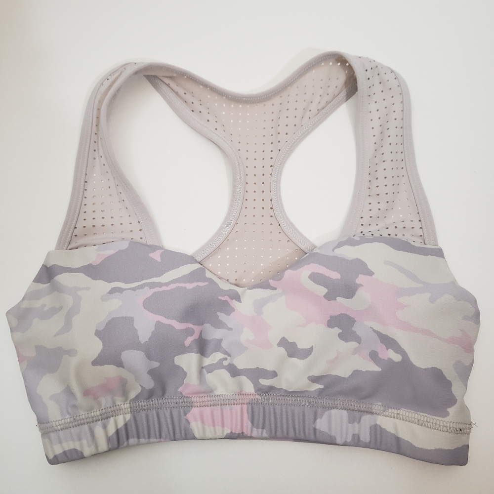 Small ABS2B White Gray Pink Camo Print Padded Sports Bra